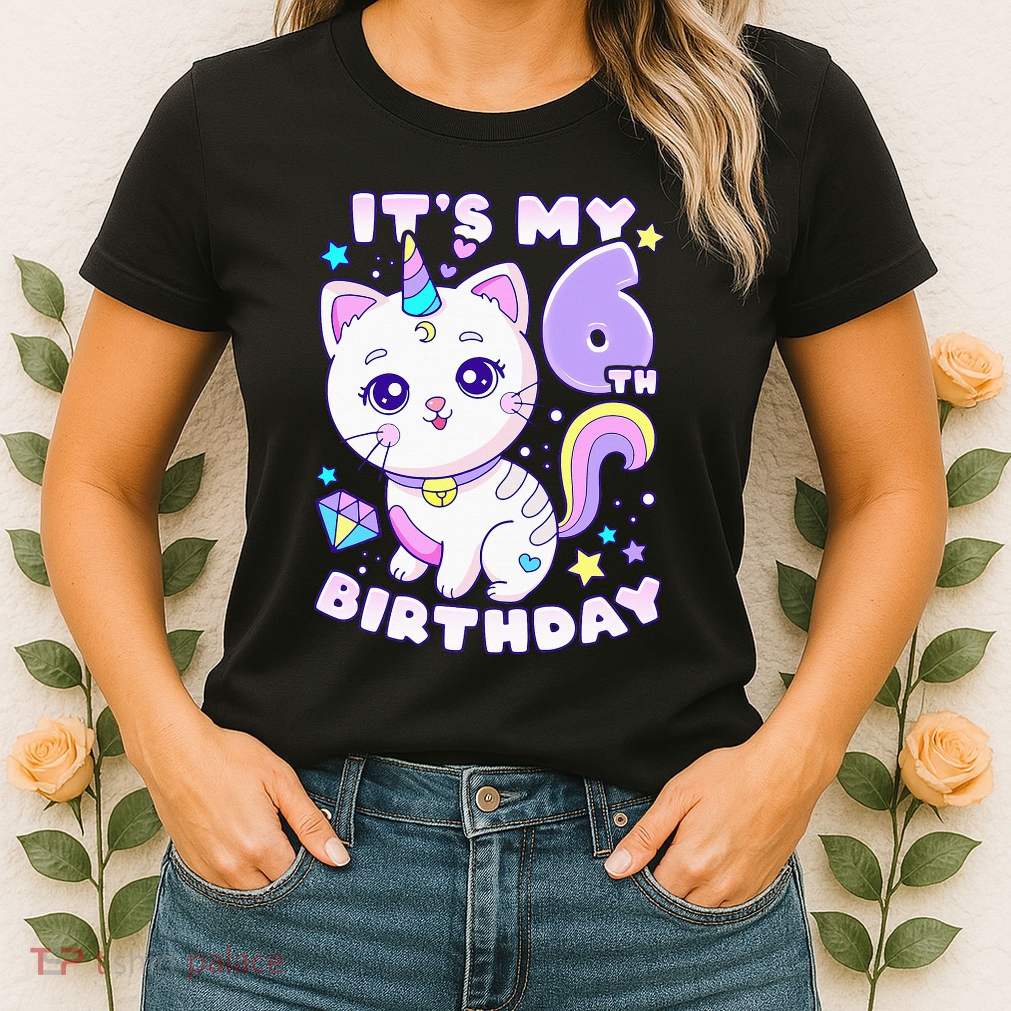 Birthday 6 years old cat unicorn 6th birthday Women's T-Shirt