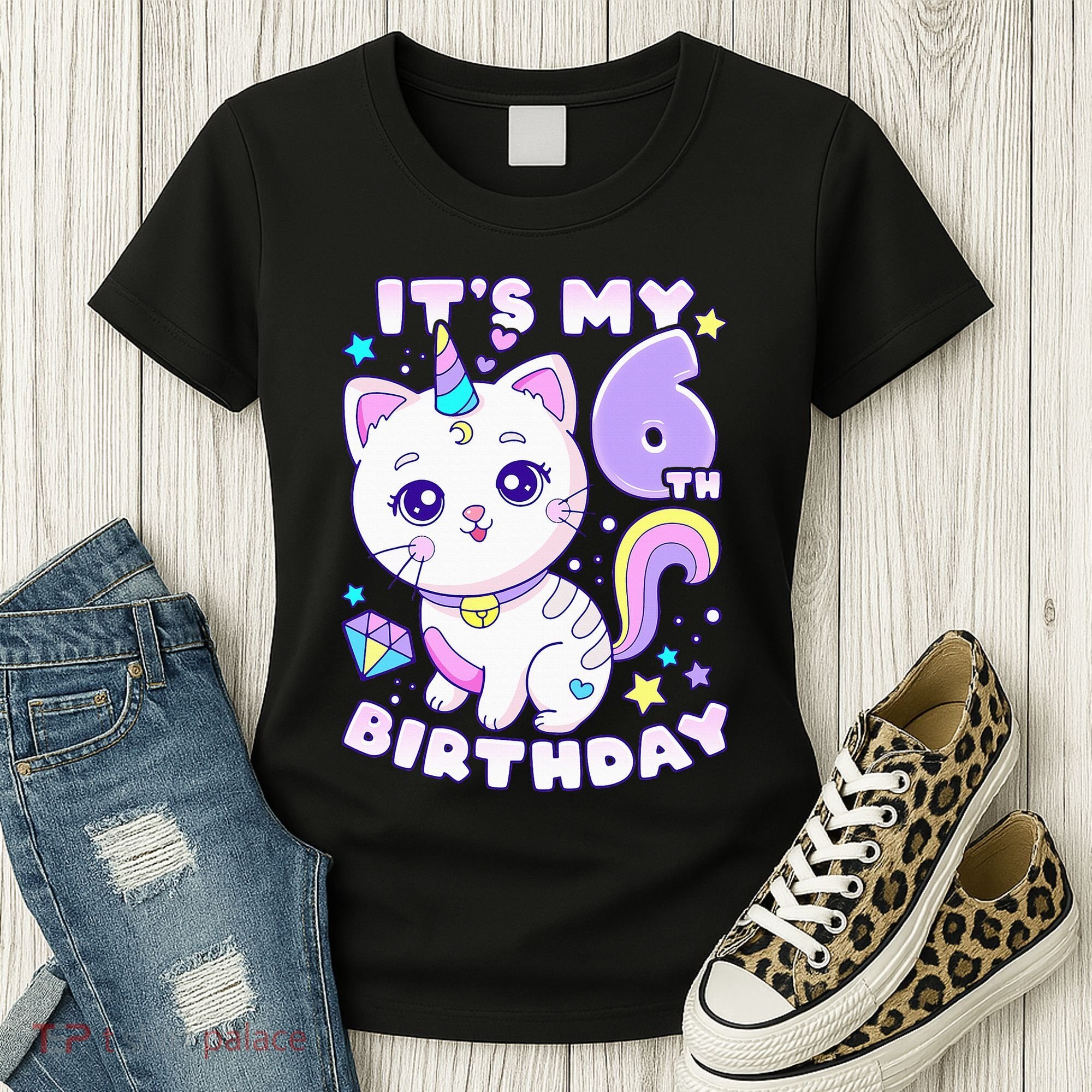 Birthday 6 years old cat unicorn 6th birthday Women's T-Shirt