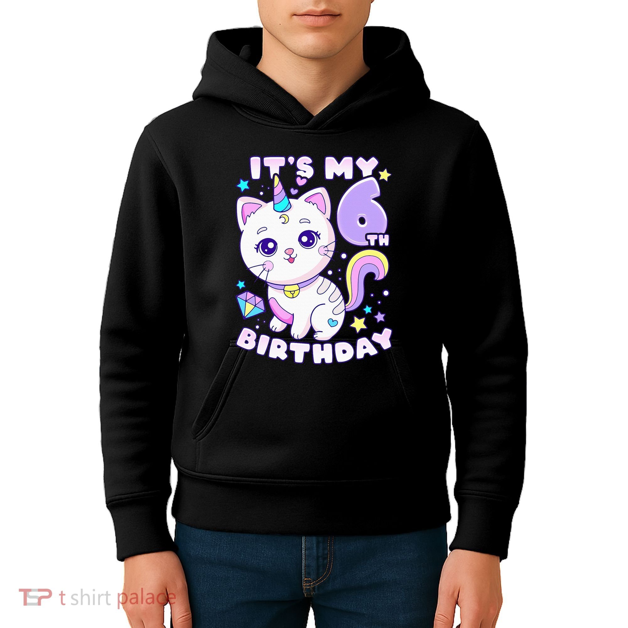 Birthday 6 years old cat unicorn 6th birthday Kids Hoodie