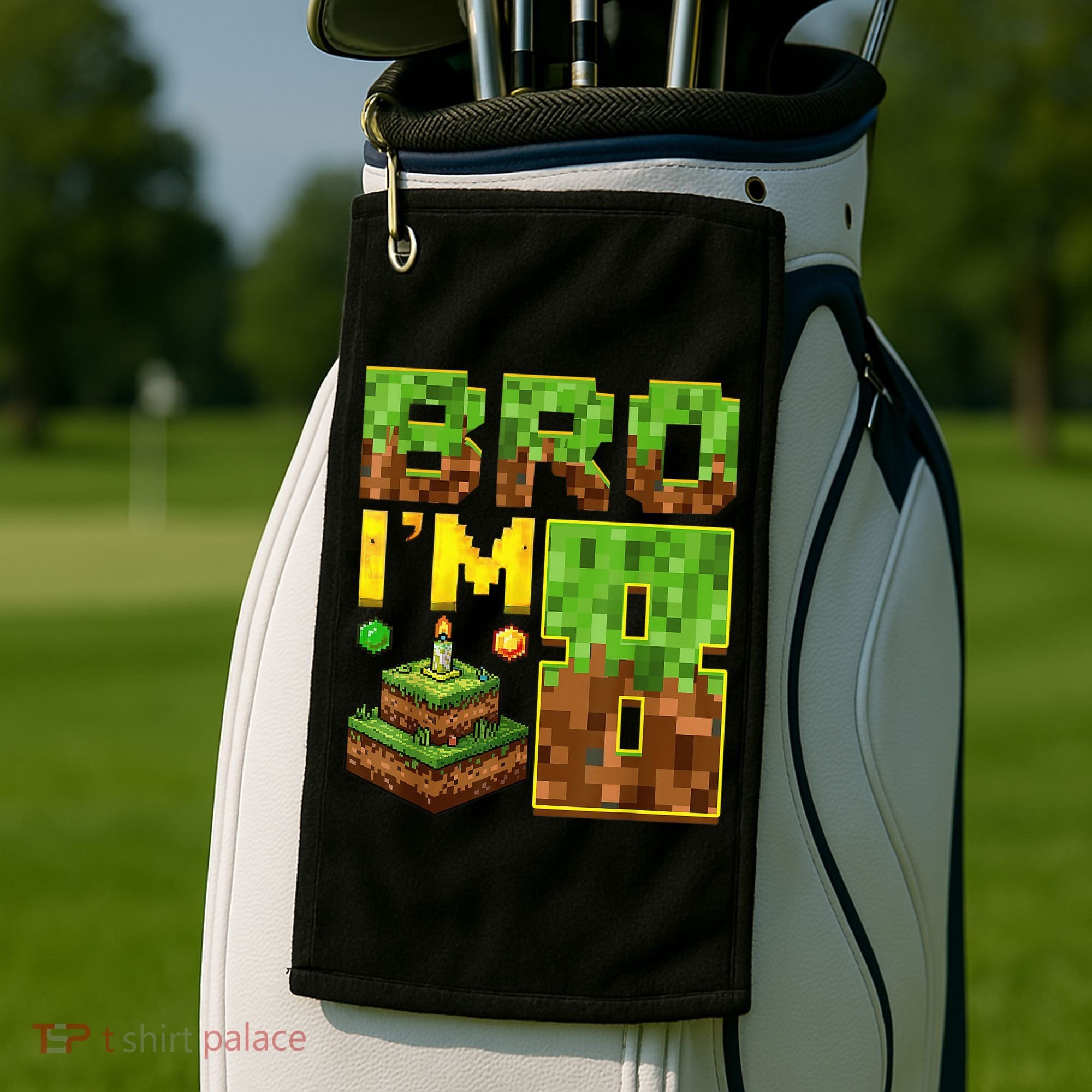 Boy 8th Birthday Boy Bro I’M 8 Year Old Gamer Pixel Golf Towel