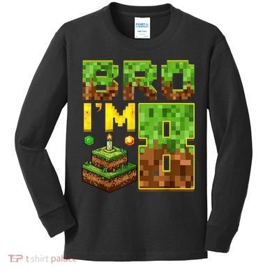 Boy 8th Birthday Boy Bro I’M 8 Year Old Gamer Pixel Kids Long Sleeve Shirt