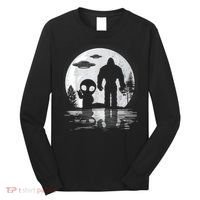 Bigfoot And Alien UFO Moon Sasquatch Bigfoot Lovers Long Sleeve Shirt thumb 0