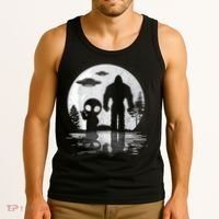Bigfoot And Alien UFO Moon Sasquatch Bigfoot Lovers Tank Top thumb 3