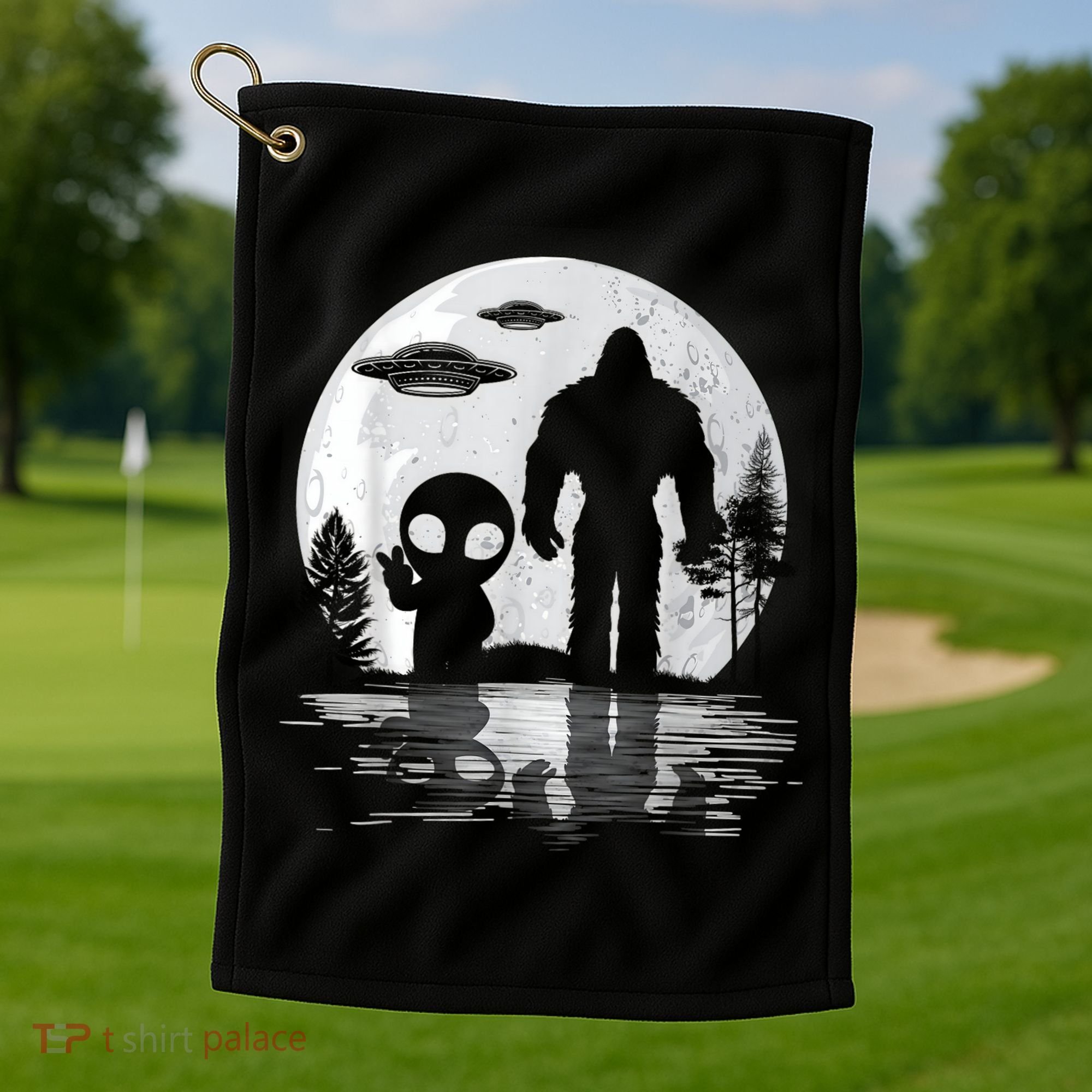 Bigfoot And Alien UFO Moon Sasquatch Bigfoot Lovers Golf Towel