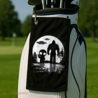 Bigfoot And Alien UFO Moon Sasquatch Bigfoot Lovers Golf Towel thumb 2