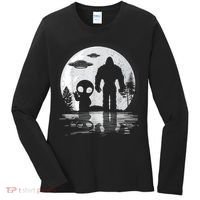 Bigfoot And Alien UFO Moon Sasquatch Bigfoot Lovers Women's Long Sleeve Shirt thumb 0