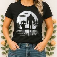 Bigfoot And Alien UFO Moon Sasquatch Bigfoot Lovers Women's T-Shirt thumb 2