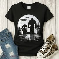 Bigfoot And Alien UFO Moon Sasquatch Bigfoot Lovers Women's T-Shirt thumb 3