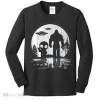 Bigfoot And Alien UFO Moon Sasquatch Bigfoot Lovers Kids Long Sleeve Shirt thumb 0