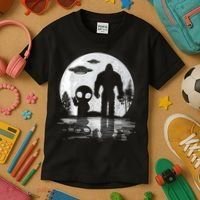 Bigfoot And Alien UFO Moon Sasquatch Bigfoot Lovers Kids T-Shirt thumb 3