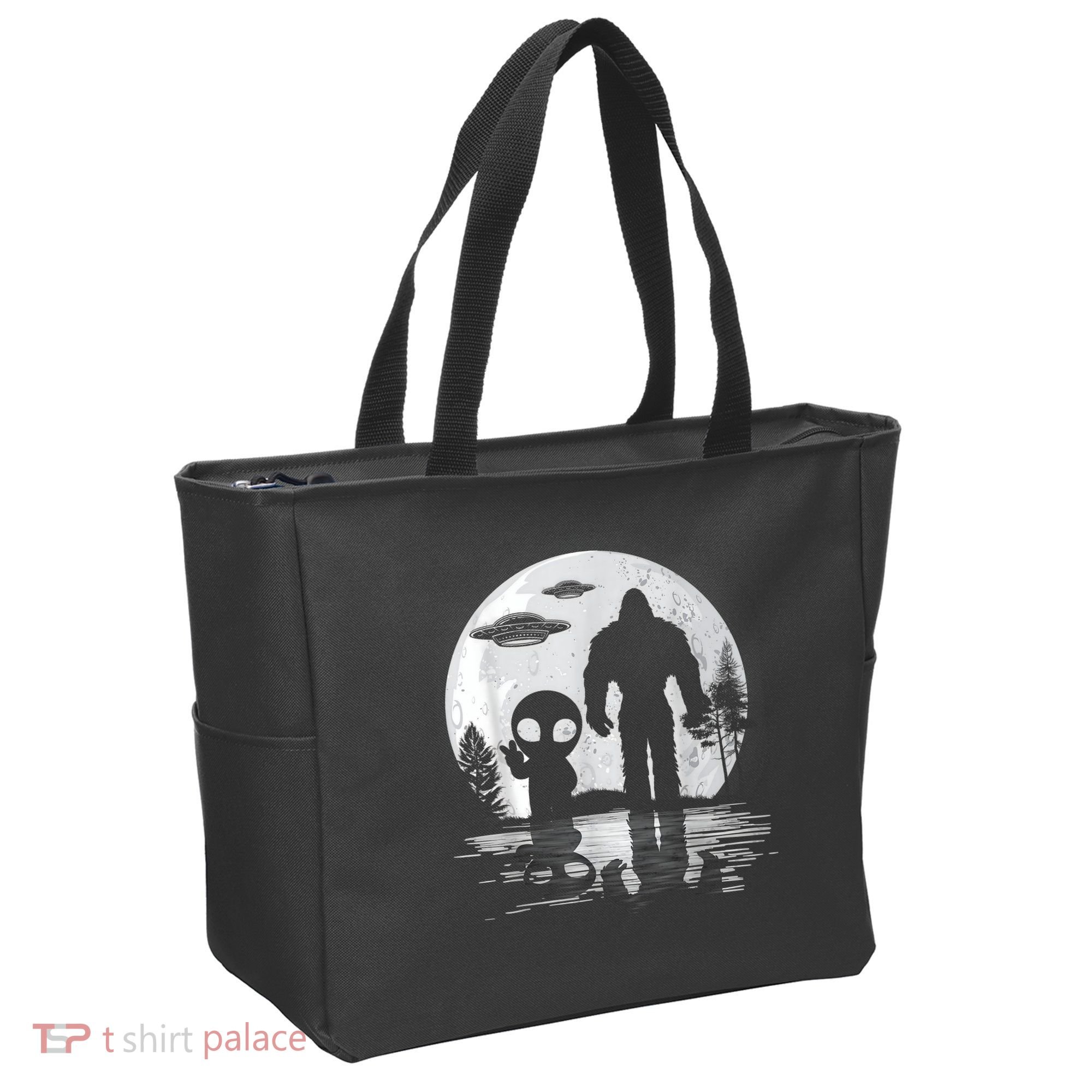Bigfoot And Alien UFO Moon Sasquatch Bigfoot Lovers Tote Bag