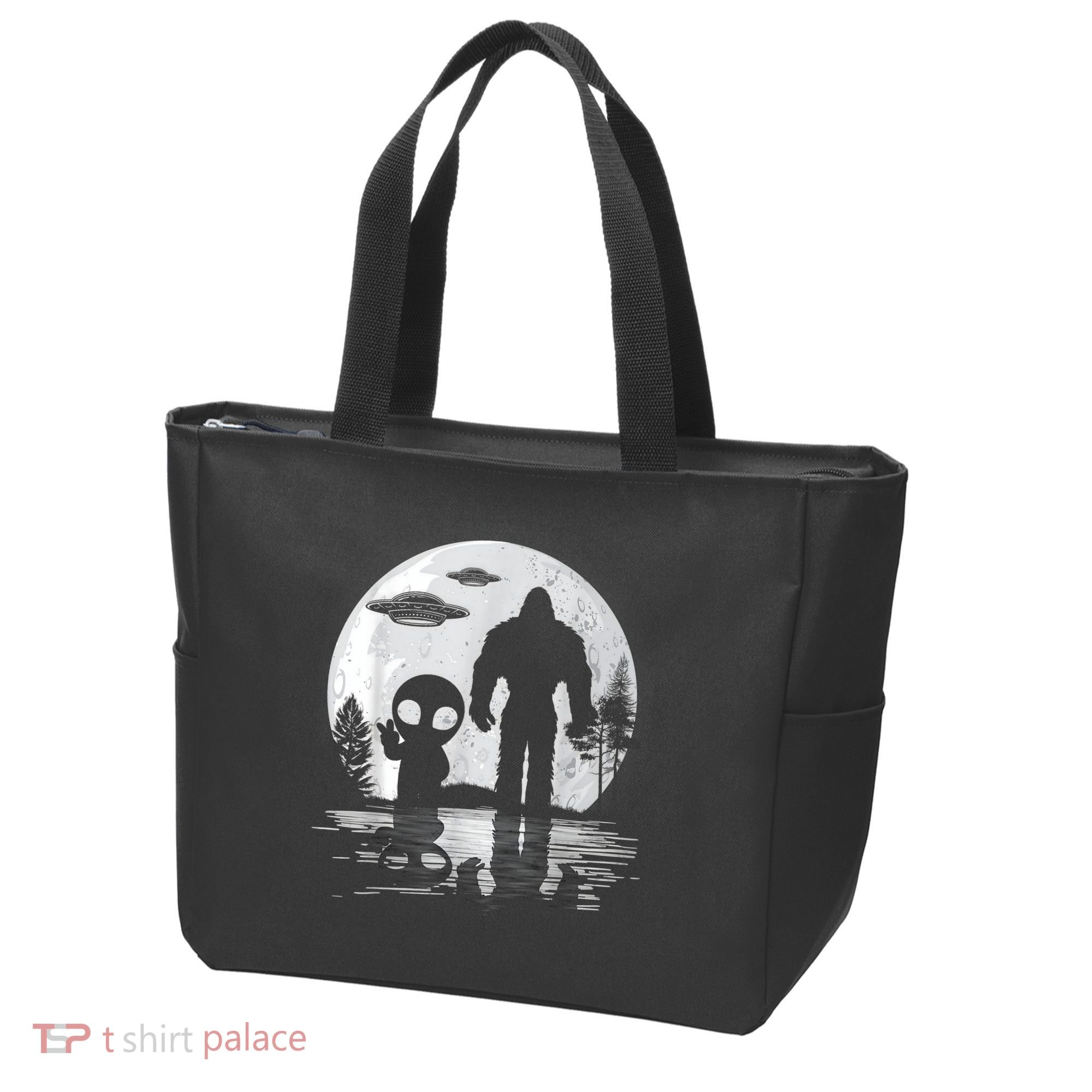 Bigfoot And Alien UFO Moon Sasquatch Bigfoot Lovers Tote Bag