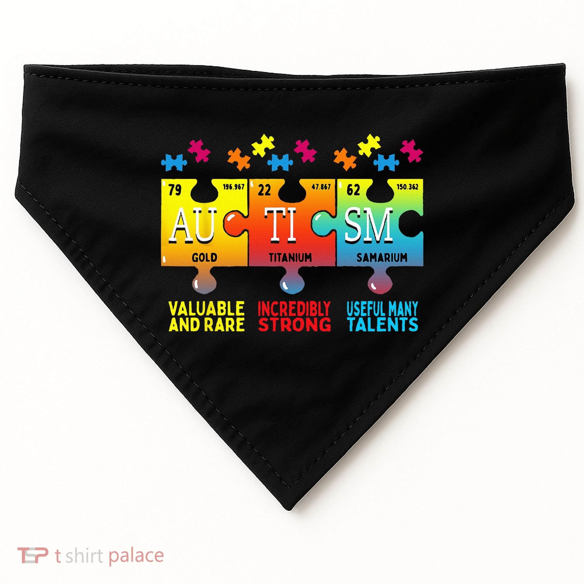 Black Autism Awareness Puzzle Classic Fit Short Sleeve Cotton & Polyester Blend USA-Made Doggie Bandana