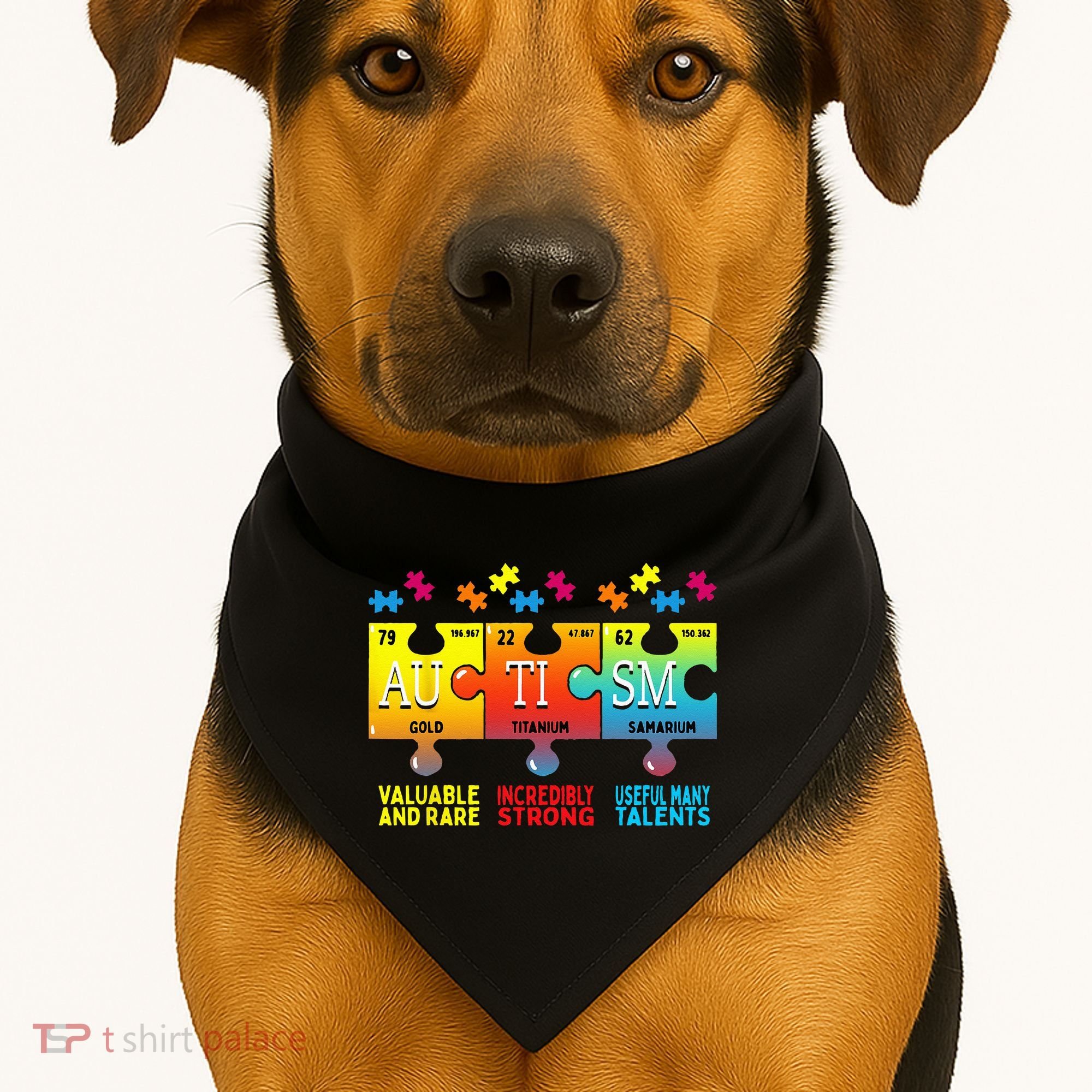Black Autism Awareness Puzzle Classic Fit Short Sleeve Cotton & Polyester Blend USA-Made Doggie Bandana