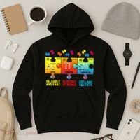 Black Autism Awareness Puzzle Classic Fit Short Sleeve Cotton & Polyester Blend Hoodie thumb 3