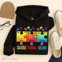Black Autism Awareness Puzzle Classic Fit Short Sleeve Cotton & Polyester Blend Hoodie thumb 4