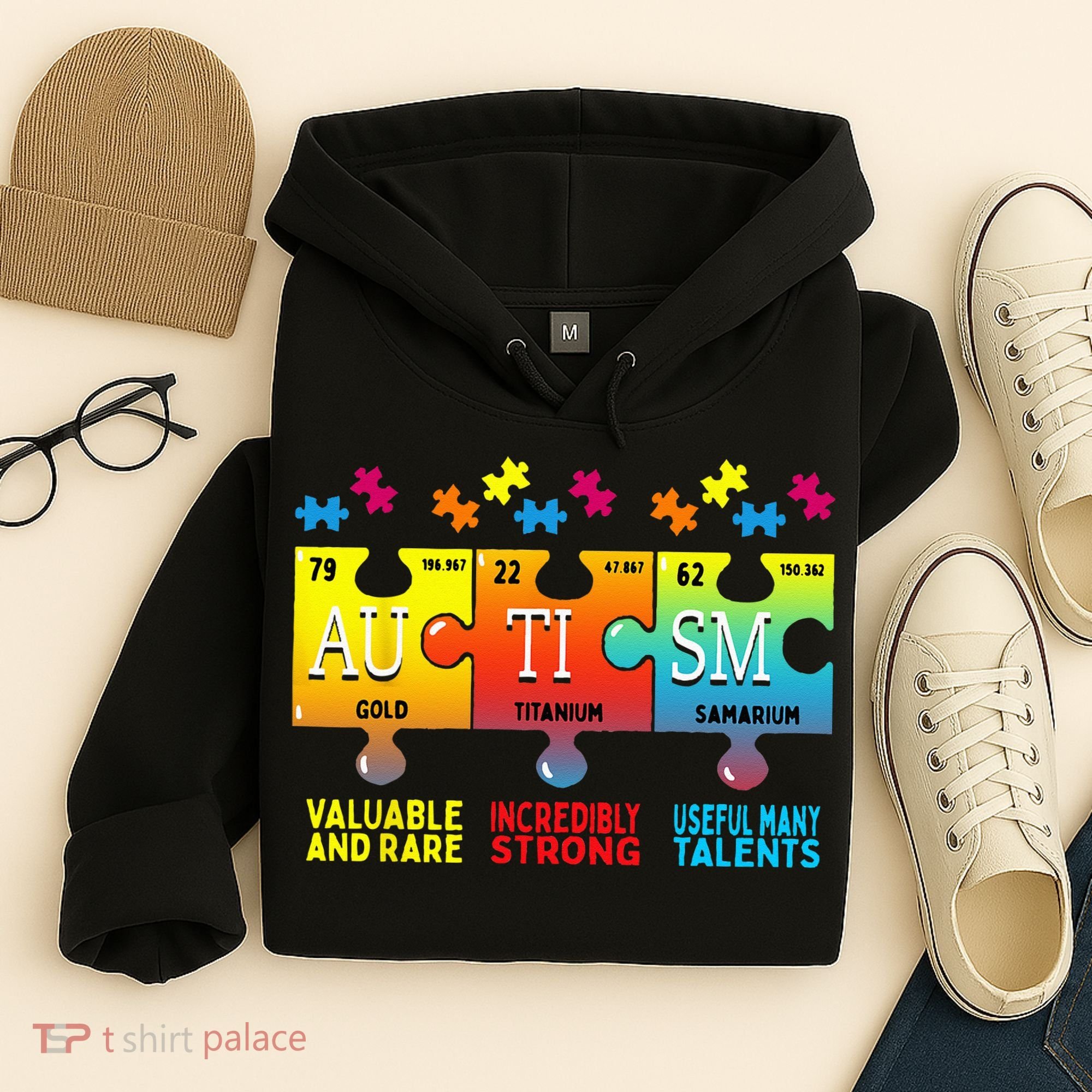 Black Autism Awareness Puzzle Classic Fit Short Sleeve Cotton & Polyester Blend Hoodie