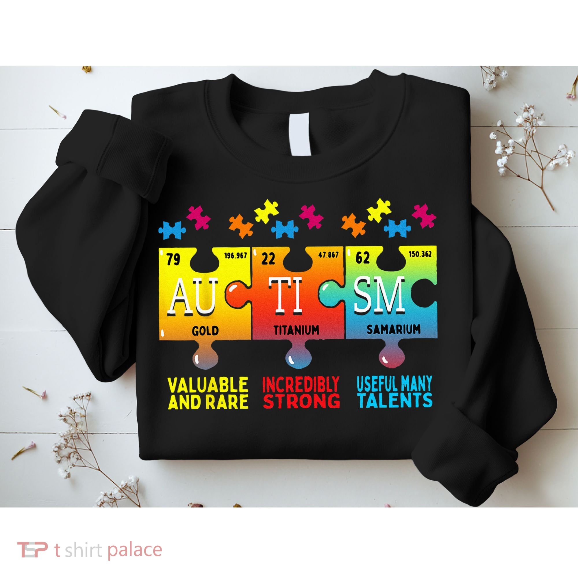 Black Autism Awareness Puzzle Classic Fit Short Sleeve Cotton & Polyester Blend Sweatshirt