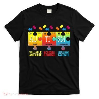 Black Autism Awareness Puzzle Classic Fit Short Sleeve Cotton & Polyester Blend T-Shirt