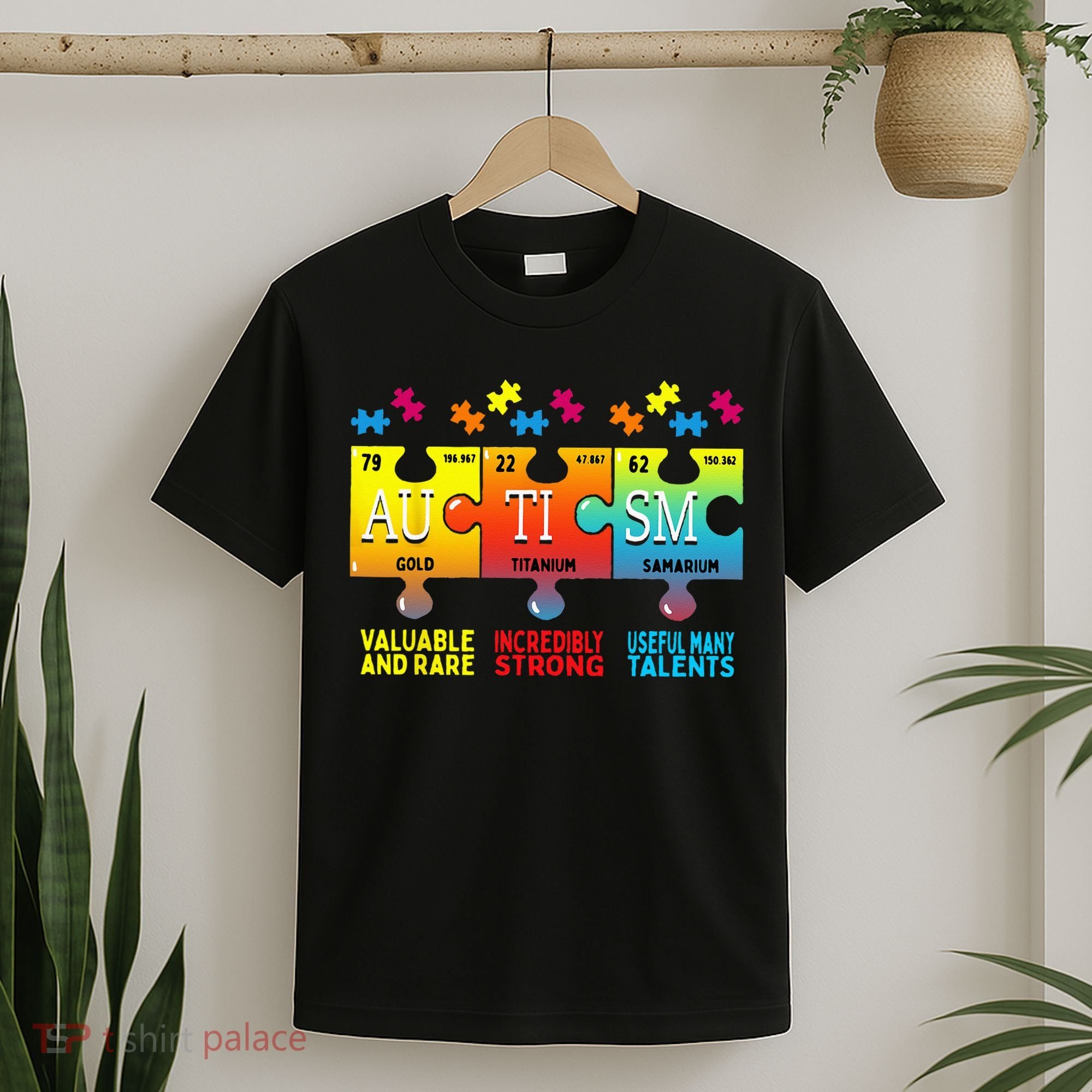 Black Autism Awareness Puzzle Classic Fit Short Sleeve Cotton & Polyester Blend T-Shirt