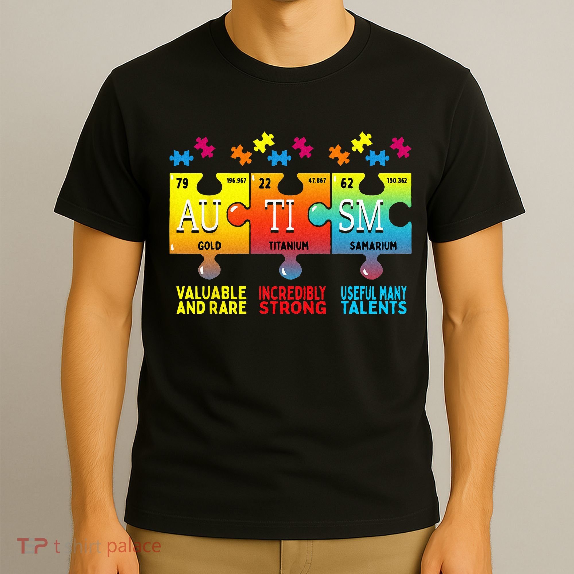 Black Autism Awareness Puzzle Classic Fit Short Sleeve Cotton & Polyester Blend T-Shirt
