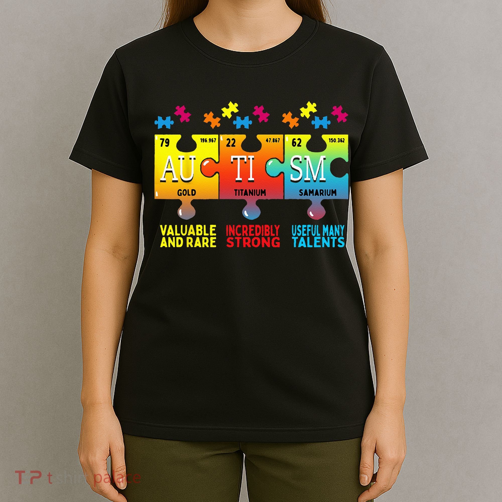 Black Autism Awareness Puzzle Classic Fit Short Sleeve Cotton & Polyester Blend T-Shirt