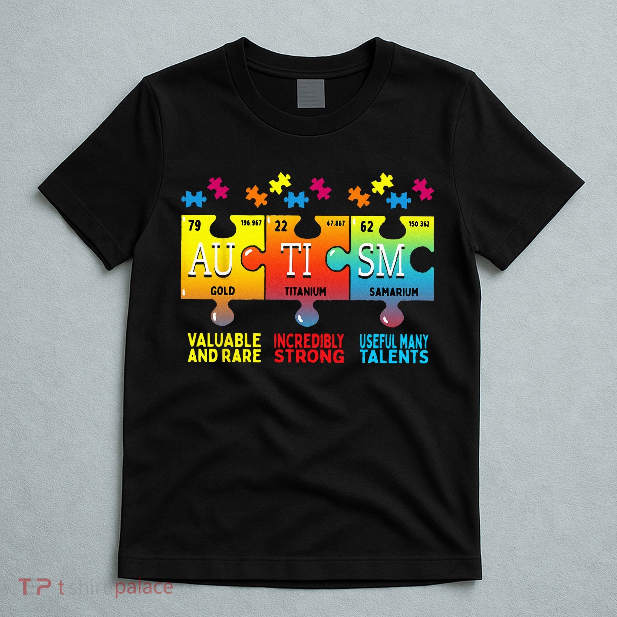 Black Autism Awareness Puzzle Classic Fit Short Sleeve Cotton & Polyester Blend T-Shirt