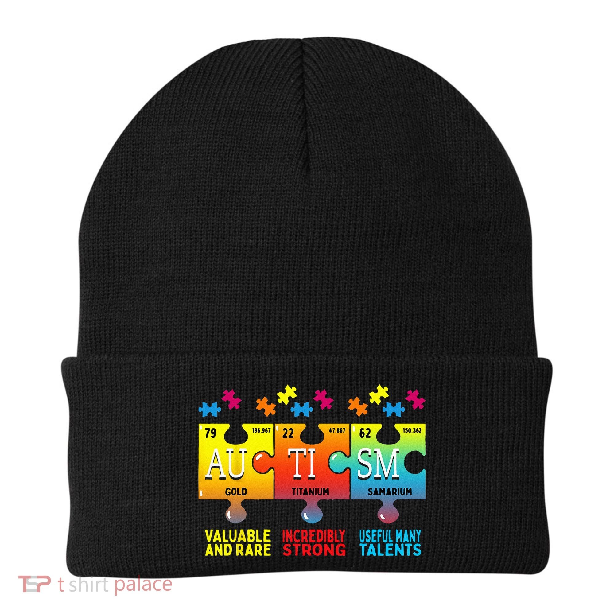 Black Autism Awareness Puzzle Classic Fit Short Sleeve Cotton & Polyester Blend Beanie