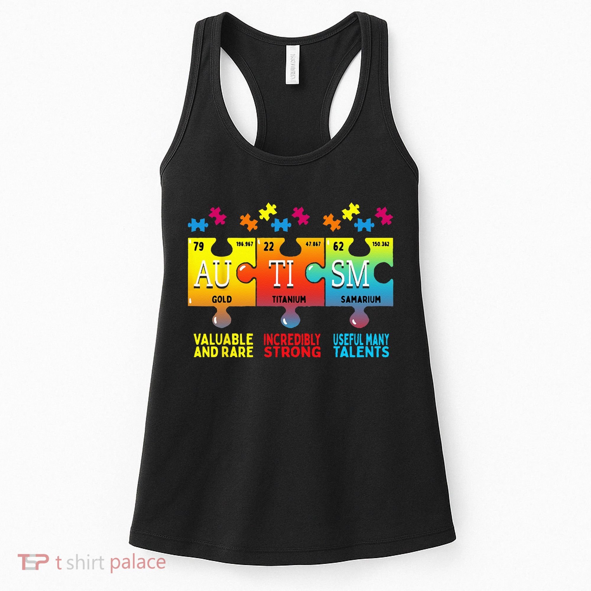 Black Autism Awareness Puzzle Classic Fit Short Sleeve Cotton & Polyester Blend Women's Tank Top