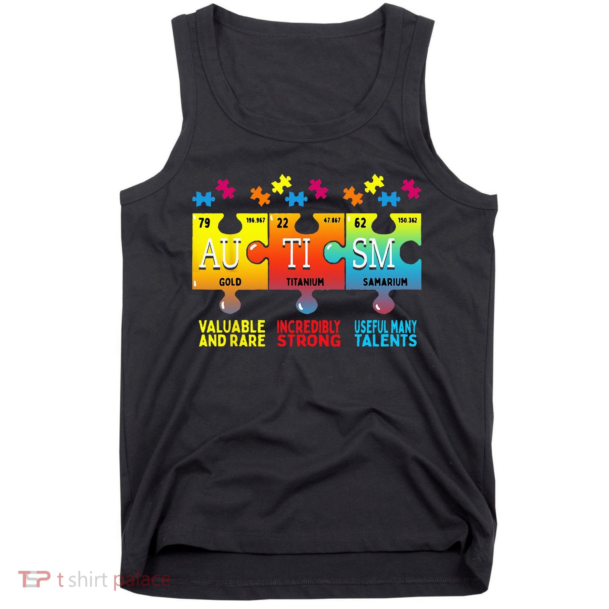 Black Autism Awareness Puzzle Classic Fit Short Sleeve Cotton & Polyester Blend Tank Top