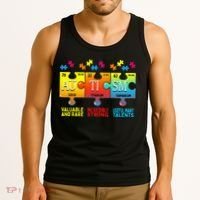 Black Autism Awareness Puzzle Classic Fit Short Sleeve Cotton & Polyester Blend Tank Top thumb 3