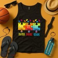 Black Autism Awareness Puzzle Classic Fit Short Sleeve Cotton & Polyester Blend Tank Top thumb 4
