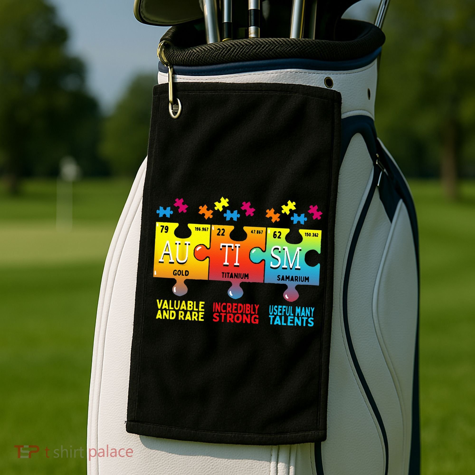 Black Autism Awareness Puzzle Classic Fit Short Sleeve Cotton & Polyester Blend Golf Towel