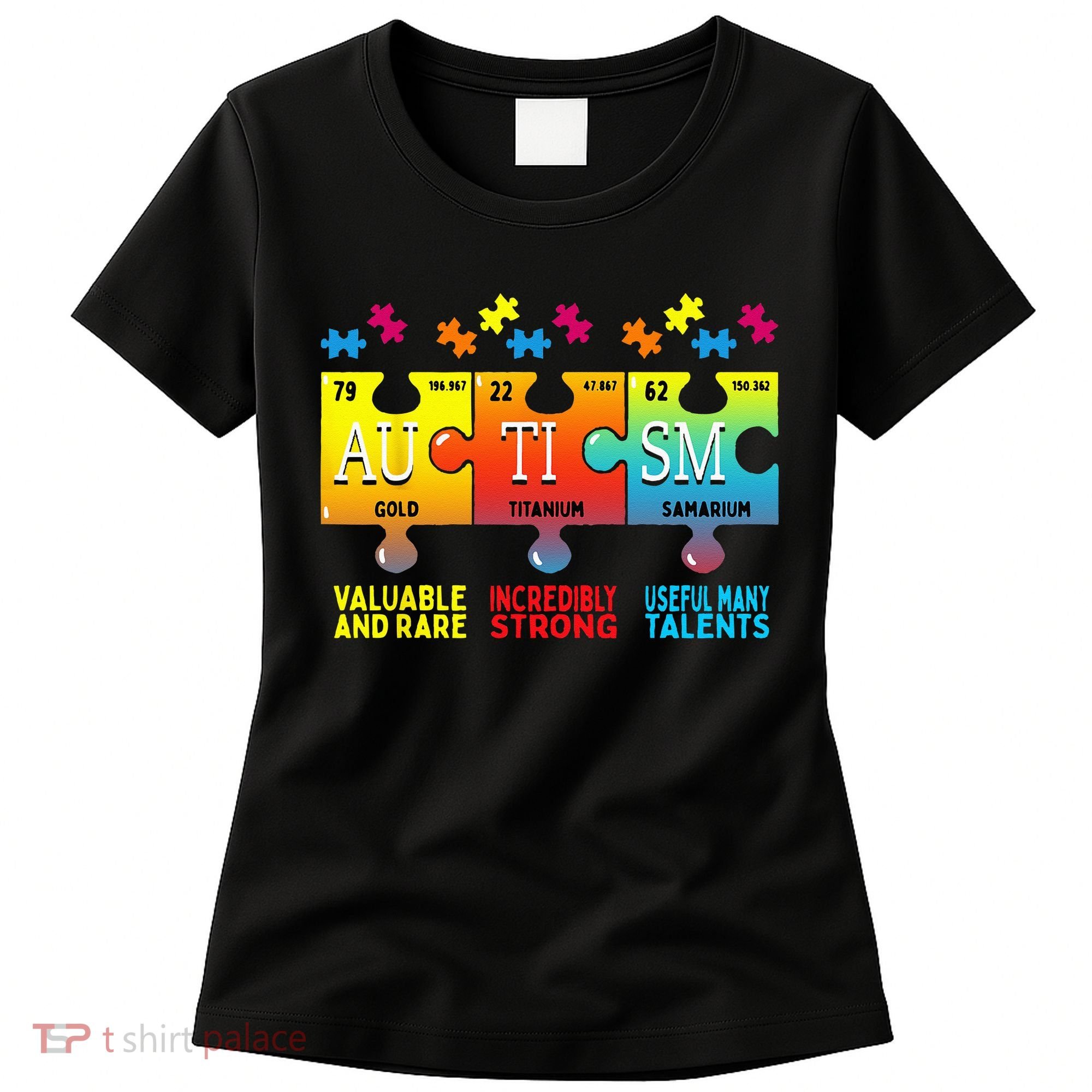Black Autism Awareness Puzzle Classic Fit Short Sleeve Cotton & Polyester Blend Women's T-Shirt