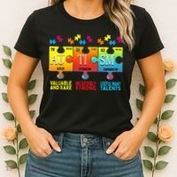 Black Autism Awareness Puzzle Classic Fit Short Sleeve Cotton & Polyester Blend Women's T-Shirt thumb 2