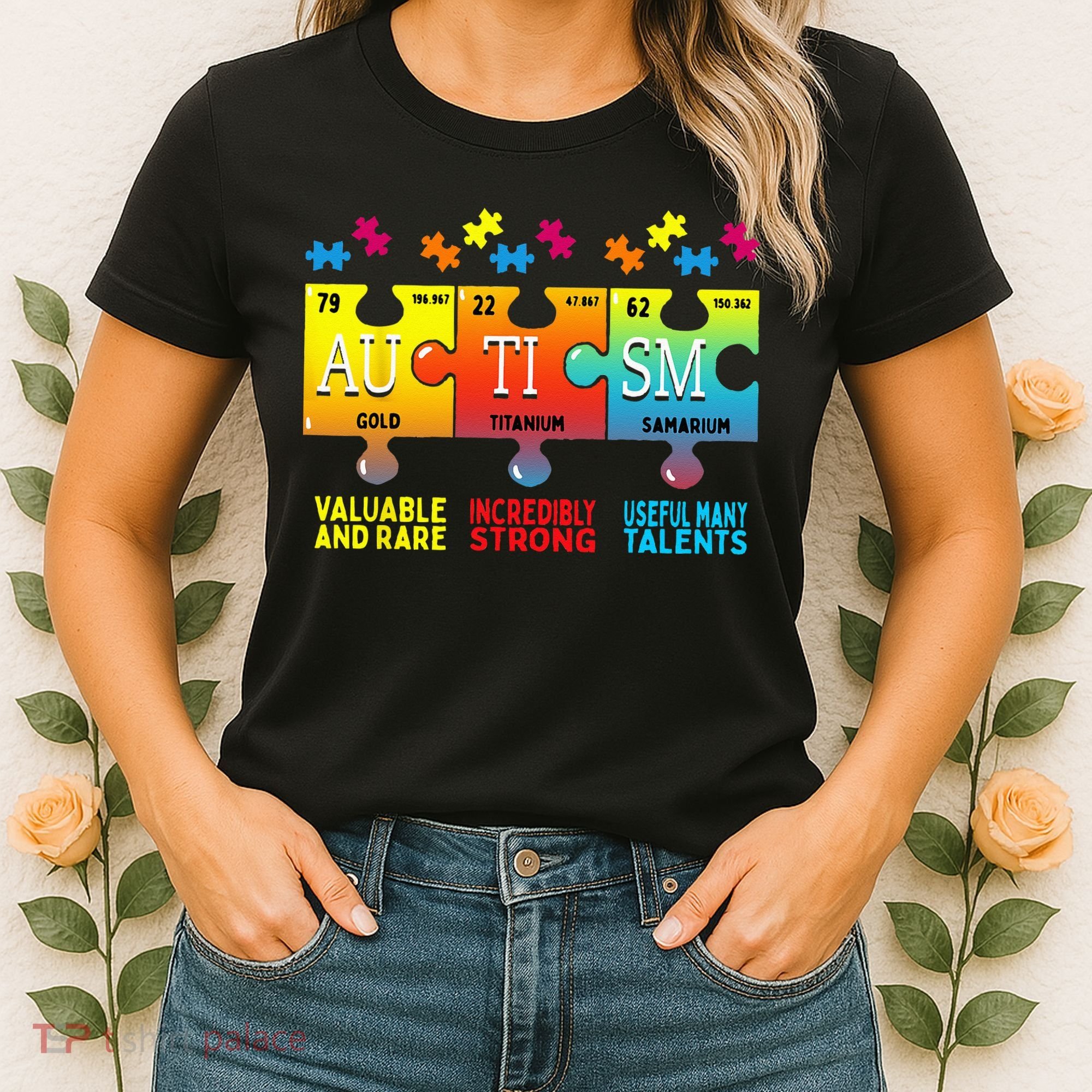 Black Autism Awareness Puzzle Classic Fit Short Sleeve Cotton & Polyester Blend Women's T-Shirt