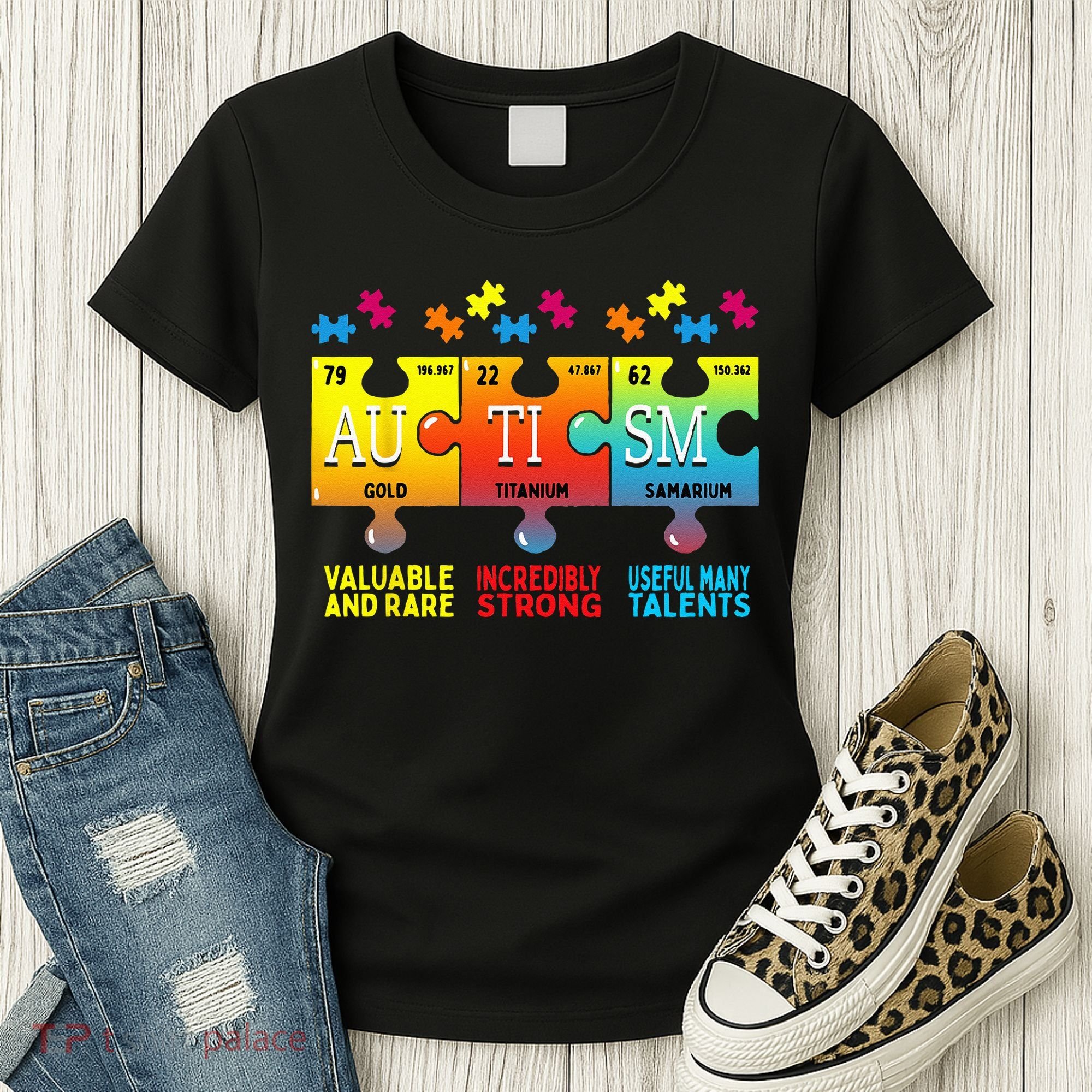 Black Autism Awareness Puzzle Classic Fit Short Sleeve Cotton & Polyester Blend Women's T-Shirt