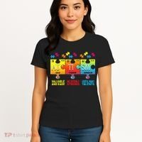 Black Autism Awareness Puzzle Classic Fit Short Sleeve Cotton & Polyester Blend Women's T-Shirt thumb 4