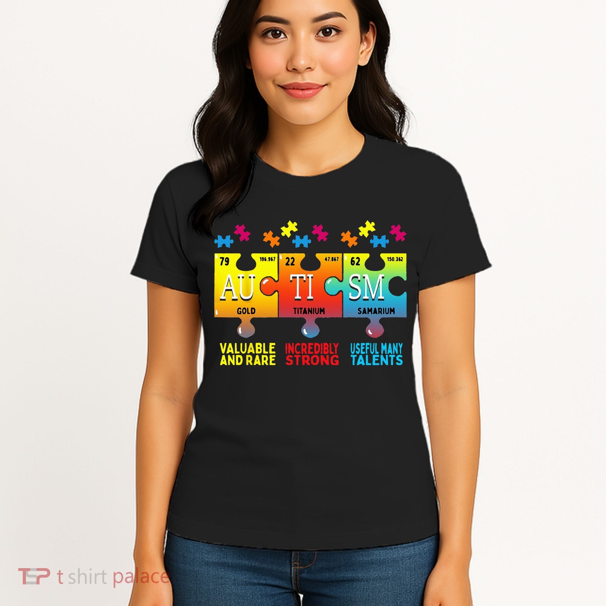Black Autism Awareness Puzzle Classic Fit Short Sleeve Cotton & Polyester Blend Women's T-Shirt