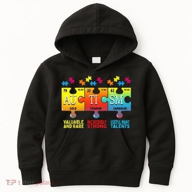 Black Autism Awareness Puzzle Classic Fit Short Sleeve Cotton & Polyester Blend Kids Hoodie
