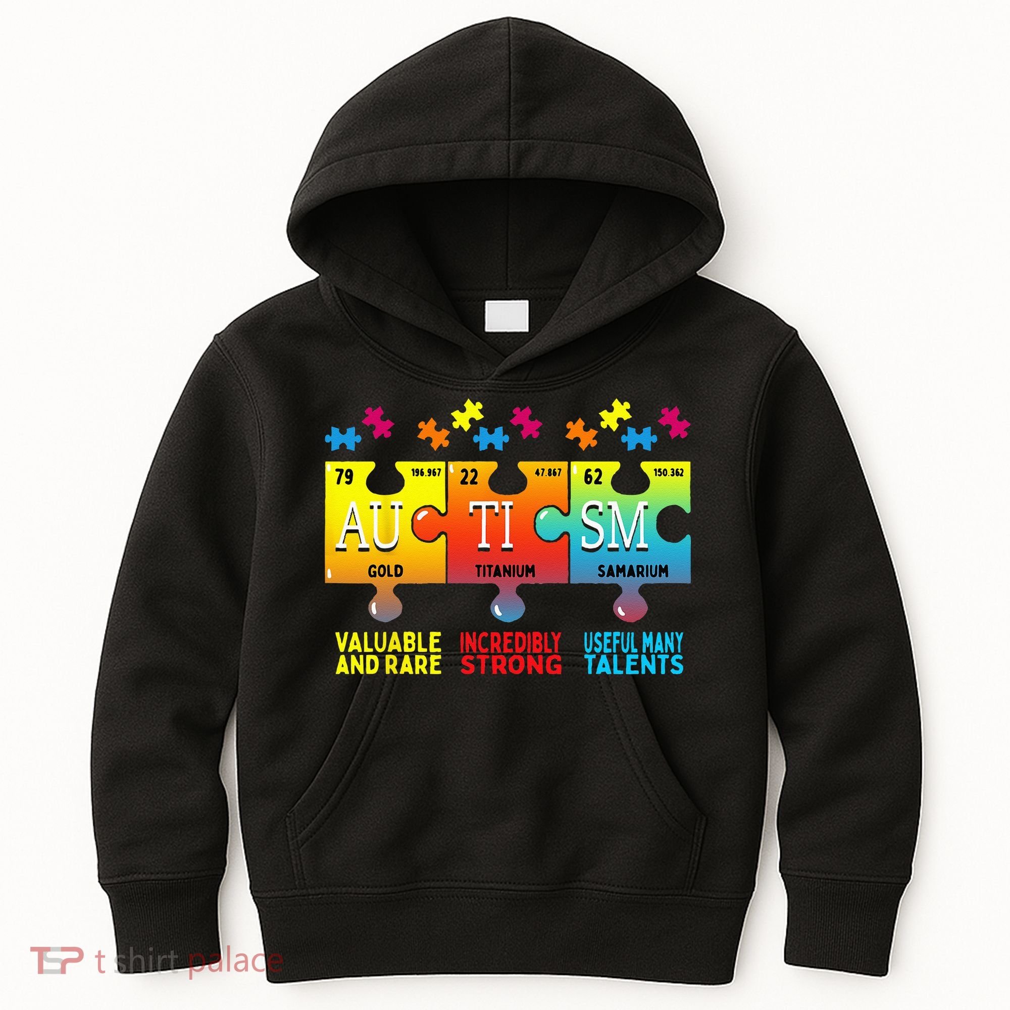 Black Autism Awareness Puzzle Classic Fit Short Sleeve Cotton & Polyester Blend Kids Hoodie
