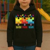 Black Autism Awareness Puzzle Classic Fit Short Sleeve Cotton & Polyester Blend Kids Hoodie thumb 3