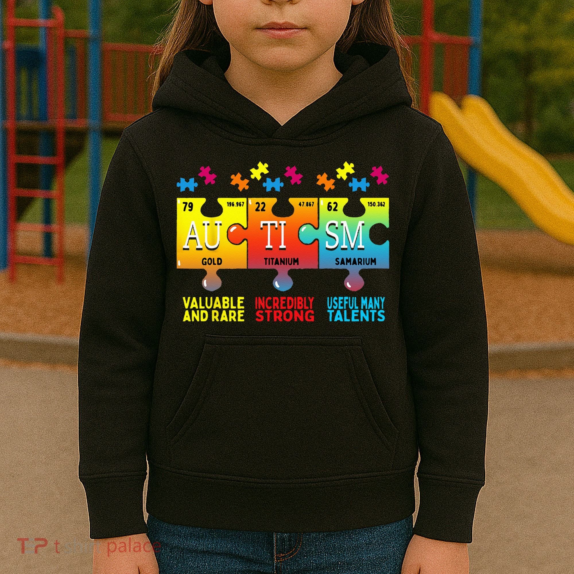 Black Autism Awareness Puzzle Classic Fit Short Sleeve Cotton & Polyester Blend Kids Hoodie