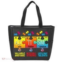 Black Autism Awareness Puzzle Classic Fit Short Sleeve Cotton & Polyester Blend Tote Bag thumb 0