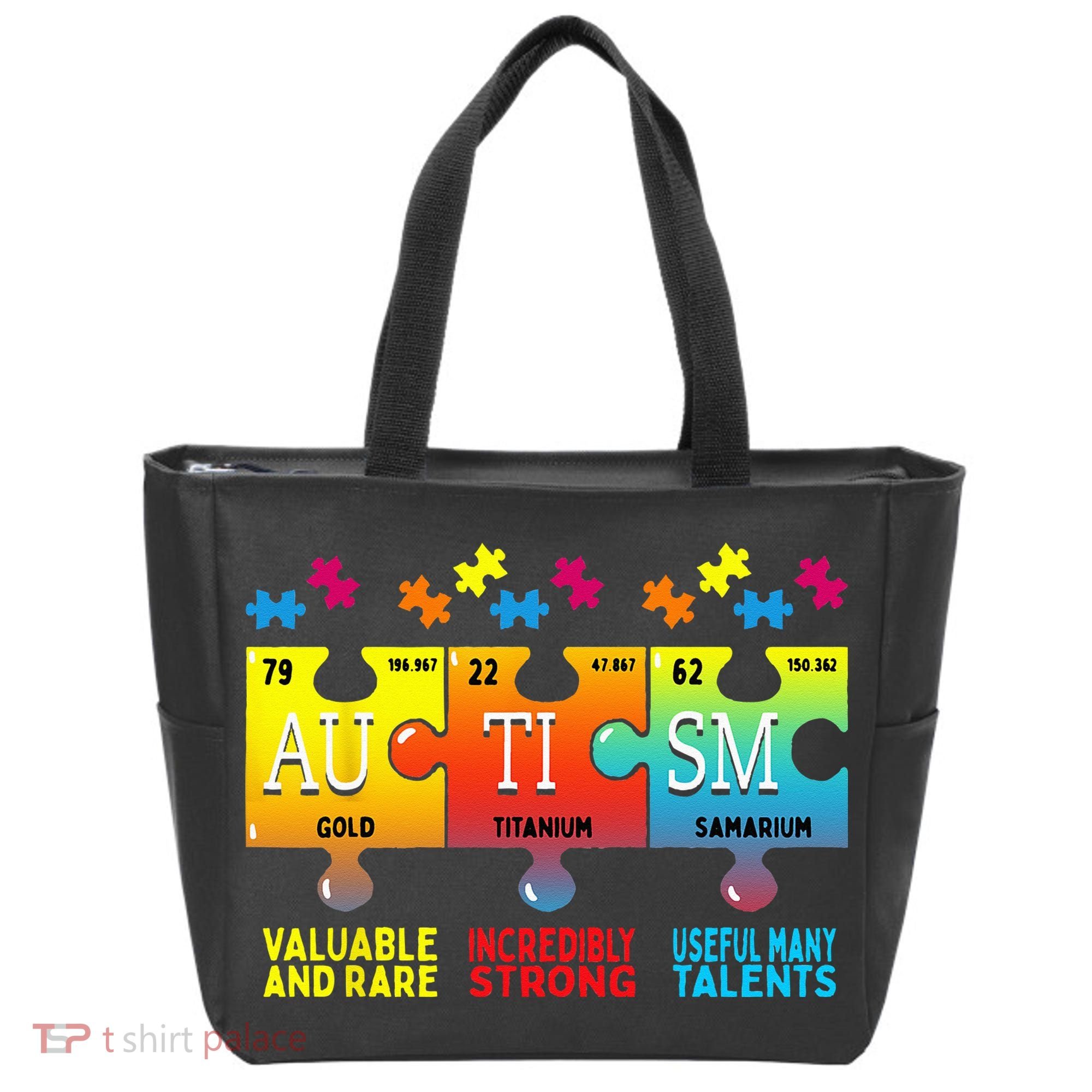 Black Autism Awareness Puzzle Classic Fit Short Sleeve Cotton & Polyester Blend Tote Bag