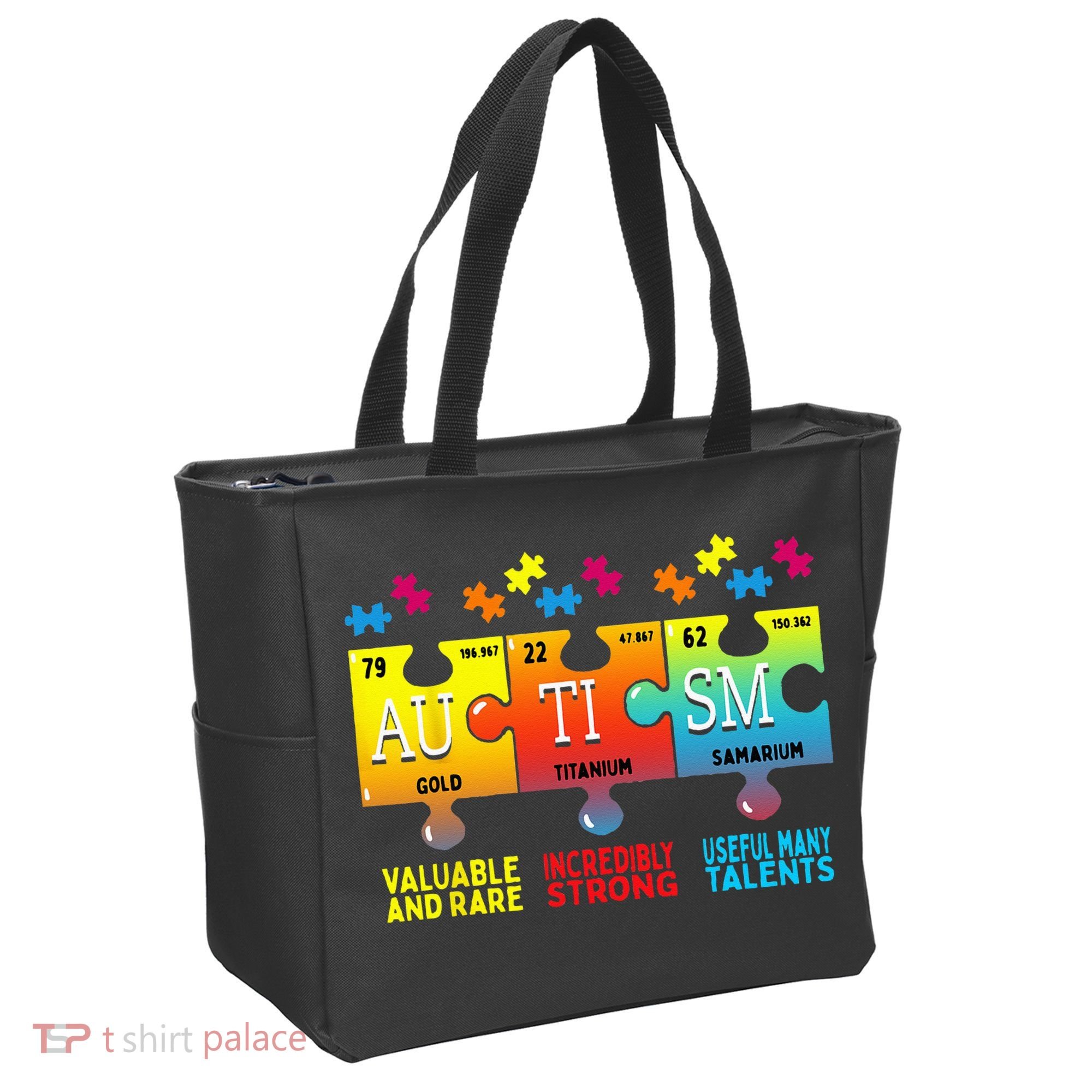 Black Autism Awareness Puzzle Classic Fit Short Sleeve Cotton & Polyester Blend Tote Bag