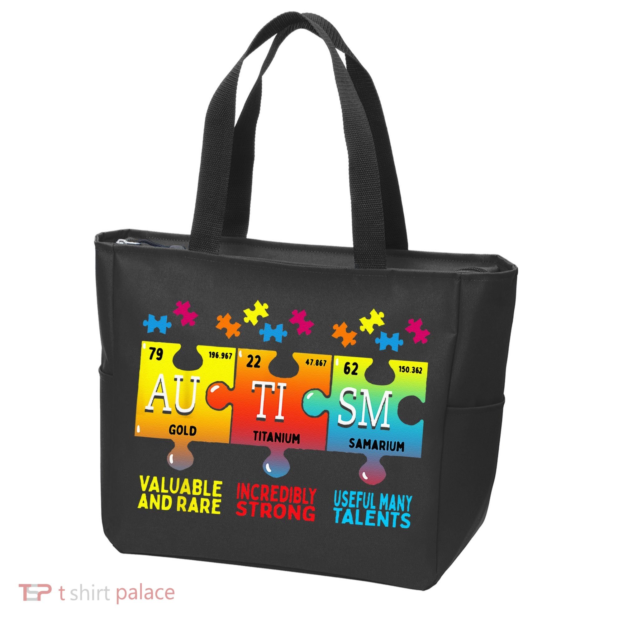 Black Autism Awareness Puzzle Classic Fit Short Sleeve Cotton & Polyester Blend Tote Bag