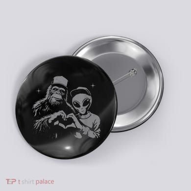 Bigfoot And Alien Sasquatch Love Hand Sign Button