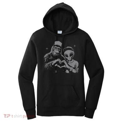 Bigfoot And Alien Sasquatch Love Hand Sign Women's Hoodie