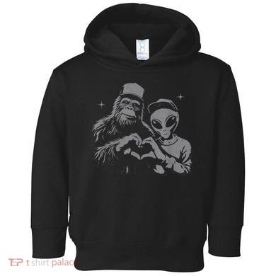 Bigfoot And Alien Sasquatch Love Hand Sign Toddler Hoodie